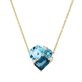 Collier 750 Gelbgold 3 Topase 5,1ct London Blue 3 Brillanten 0,18ct TW-PI L:43,2cm