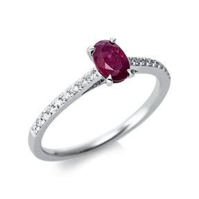 Ring aus 750 Weißgold Rubin 0,57ct rot 18 Brillanten 0,13ct TW-SI B:6mm 4er-Krappe