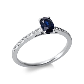 Ring aus 750 Weißgold Saphir 0,58ct blau 18 Brillanten 0,12ct TW-SI B:6,1mm