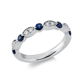 Ring aus 750 Weißgold 5 Saphire 0,36ct blau 8 Brillanten 0,15ct TW-SI B:2,7mm