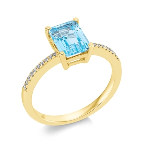 Ring aus 750 Gelbgold Topas 1,42ct skyblue 20 Brillanten 0,07ct TW-SI B:8,4mm