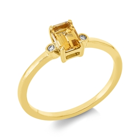 Ring aus 750 Gelbgold Citrin 0,59ct gelb 2 Brillanten 0,02ct TW-SI B:8,4mm