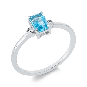 Ring aus 750 Weißgold Topas 0,78ct blau 2 Brillanten 0,02ct TW-SI B:8,4mm