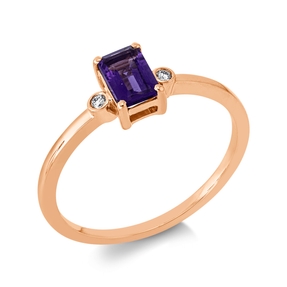 Ring aus 750 Rotgold Amethyst 0,5ct lila 2 Brillanten 0,02ct TW-SI B:6,3mm