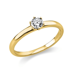 Solitaire Ring aus 750 Gold Gelbgold Brillant 0,25ct TW-SI B:1,7mm 6er-Krappe