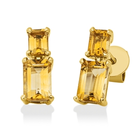 Ohrstecker aus 750 Gold Gelbgold 4 Citrine 1,57ct 11,5x4,8mm 4er-Krappe