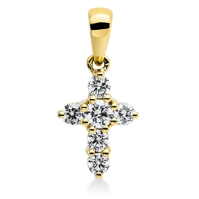 Anhänger Kreuz aus 750 Gelbgold 5 Brillanten 0,22ct W-SI 1 Brillant 0,11ct W-SI