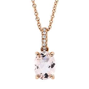 Collier aus 750 Rotgold Morganit 1,08ct rosa 6 Diamanten 0,02ct TW-SI L:45cm