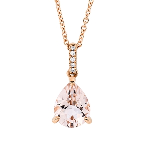 Collier aus 750 Rotgold Morganit 1,33ct rosa 5 Diamanten 0,02ct TW-SI L:45cm