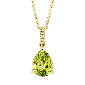 Collier aus 750 Gelbgold Peridot 1,85ct grün 5 Diamanten 0,02ct TW-SI L:45cm