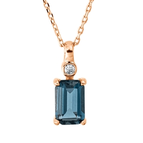 Collier aus 750 Rotgold Topas 0,62ct London Blue Brillant 0,01ct TW-SI L:0,4 cm