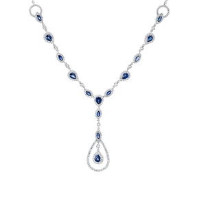 Collier 750 Weißgold 14 Saphire 2,66ct blau 304 Brillanten 1,84ct TW-SI L:43,2cm