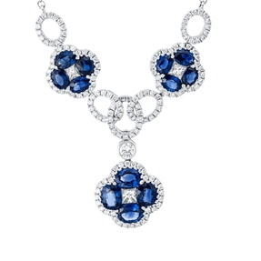 Collier 750 Weißgold 12 Saphire 3,35ct blau 158 Diamanten 1,15ct TW-SI L:45,7cm