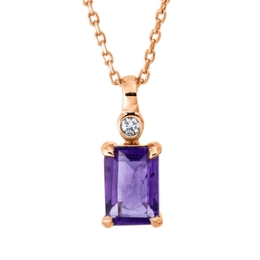 Collier aus 750 Gold Rotgold 2 Amethyste 0,81ct lila L:45cm 4er-Krappe