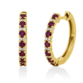 Creolen aus 750 Gelbgold 14 Rubine 0,45ct rot 24 Brillanten 0,07ct TW-SI 16x2mm