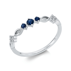 Ring aus 750 Weißgold 3 Saphire 0,15ct blau 8 Brillanten 0,05ct W-PI B:3,2mm