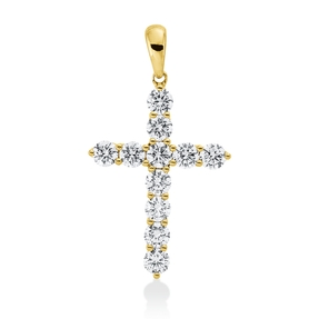 Anhänger Kreuz aus 750 Gelbgold 11 Brillanten 1,48ct F-VSI/SI 31,6x17,3mm mit Öse