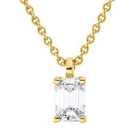 Solitaire Collier aus 750 Gelbgold Diamant Smaragd-Schliff 0,31ct E-VSI L:45cm