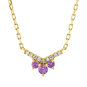 Collier aus 750 Gelbgold 3 Saphire 0,15ct pink 9 Brillanten 0,05ct W-SI L:45,7cm