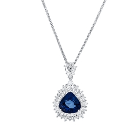 Anhänger aus 750 Weißgold Saphir 4,13ct blau 34 Diamanten 1,8ct 27,3x15,8mm