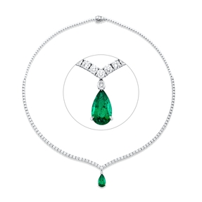 Collier aus 750 Weißgold Smaragd 2ct grün 86 Diamanten 5,3ct TW-SI L:43,2cm