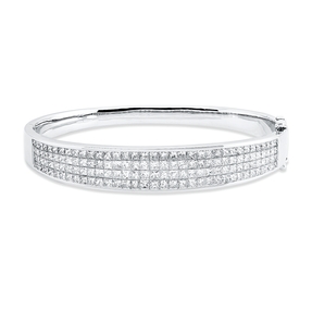 Armreif aus 750 Weißgold 140 Diamanten Prinzess-Schliff 6,19ct F-VSI 49x59mm