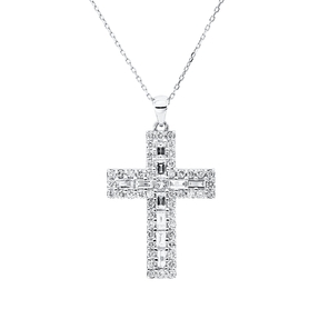 Collier Kreuz aus 750 Gold Weißgold 59 Diamanten 1,36ct TW-SI L:42cm