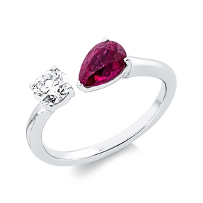 Ring aus 750 Weißgold Rubin 1,07ct rot Brillant 0,41ct TW-SI B:5,7mm