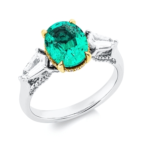 Ring aus 750 Gold gelb/weiß Smaragd 1,7ct grün 74 Diamanten 0,65ct B:9,8mm