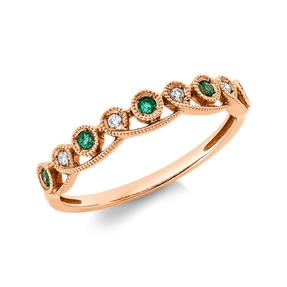 Ring aus 750 Rotgold 5 Smaragde 0,08ct grün 4 Brillanten 0,03ct TW-SI B:3,3mm