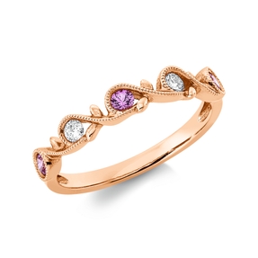 Ring aus 750 Rotgold 3 Saphire 0,17ct pink 2 Brillanten 0,1ct TW-SI B:3,5mm