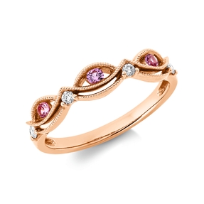 Ring aus 750 Rotgold 3 Saphire 0,12ct pink 4 Brillanten 0,07ct TW-SI B:4mm