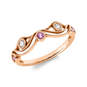 Ring aus 750 Rotgold 3 Saphire 0,12ct pink 2 Brillanten 0,06ct TW-SI B:4,6mm
