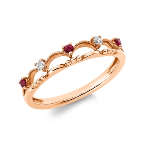 Ring aus 750 Rotgold 3 Rubine 0,07ct rot 2 Brillanten 0,04ct TW-SI B:3,5mm
