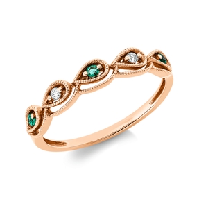 Ring aus 750 Rotgold 3 Smaragde 0,05ct grün 2 Brillanten 0,03ct TW-SI B:3,6mm