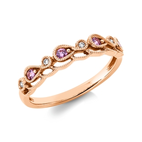 Ring aus 750 Rotgold 4 Saphire 0,14ct pink 4 Brillanten 0,03ct TW-SI B:3,7mm