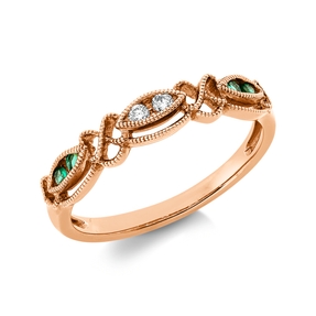 Ring aus 750 Gelbgold 4 Smaragde 0,07ct grün 2 Brillanten 0,05ct TW-SI B:3,7mm
