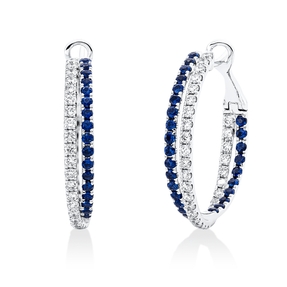 Creolen 750 Weißgold 54 Saphire 0,91ct blau 58 Brillanten 0,78ct TW-SI 23,3x1,6mm