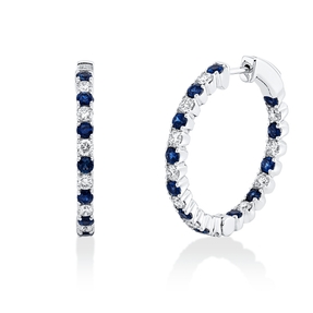 Creolen 750 Weißgold 24 Saphire 1,39ct blau 22 Brillanten 0,94ct TW-VSI/SI 25x2mm