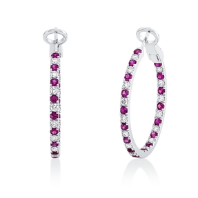 Creolen 750 Weißgold 34 Rubine 1,37ct rot 32 Brillanten 0,92ct TW-VSI/SI 29,9x2mm