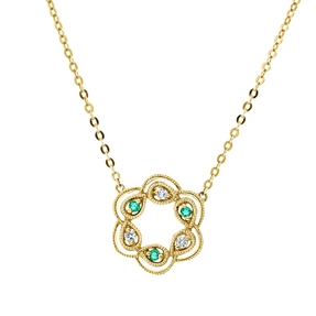 Collier aus 750 Gelbgold 3 Smaragde 0,03ct grün 3 Brillanten 0,04ct TW-SI L:45cm