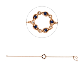 Armband 750 Rotgold 5 Saphire 0,08ct blau 5 Brillanten 0,02ct TW-SI B:11mm L:17,5cm