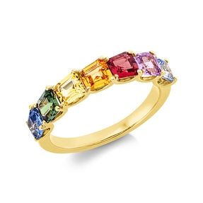 Ring aus 750 Gold Gelbgold 7 Saphire 2,31ct mehrfarbig B:4,2mm
