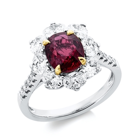 Ring aus 750 Gold gelb/weiß Rubin 2,16ct rot 18 Diamanten 1,37ct B:4,5mm
