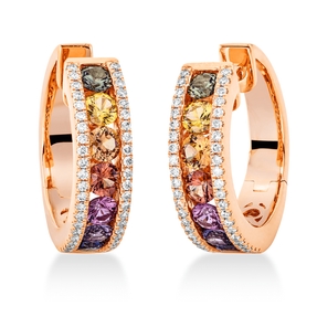 Creolen aus 750 Rotgold 14 Saphire 2,08ct mehrfarbig 88 Brillanten 0,37ct TW-SI