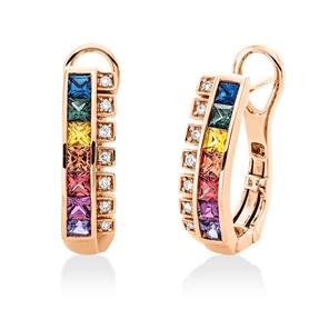 Creolen 750 Rotgold 14 Saphire 1,14ct mehrfarbig 14 Brillanten 0,07ct TW-SI 20x5mm