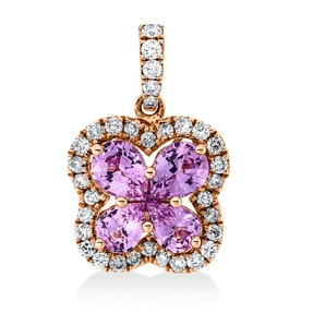 Anhänger 750 Rotgold 5 Saphire 0,85ct pink 33 Brillanten 0,23ct TW-SI 27,3x20,8mm