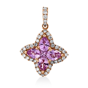 Anhänger 750 Rotgold 5 Saphire 1,08ct pink 37 Brillanten 0,27ct TW-SI 30,5x25mm