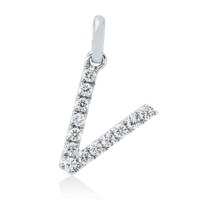 Anhänger Buchstabe V aus 750 Weißgold 13 Brillanten 0,14ct TW-SI 16,2x9,1mm