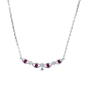 Collier aus 750 Weißgold 4 Rubine 0,07ct rot 4 Brillanten 0,05ct TW-SI L:45cm